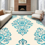 Teal Floral Scroll Pattern Rug