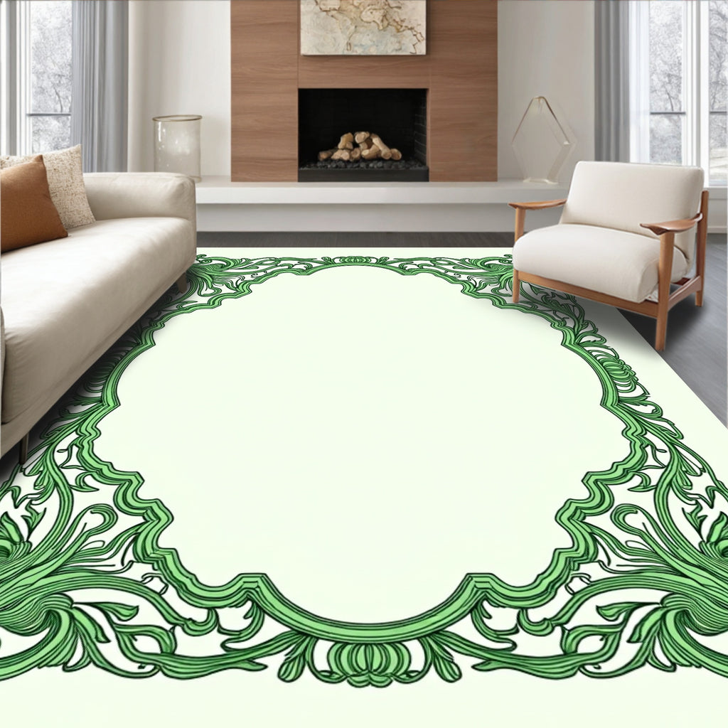 Ornate Flourishing Green Swirls Rug