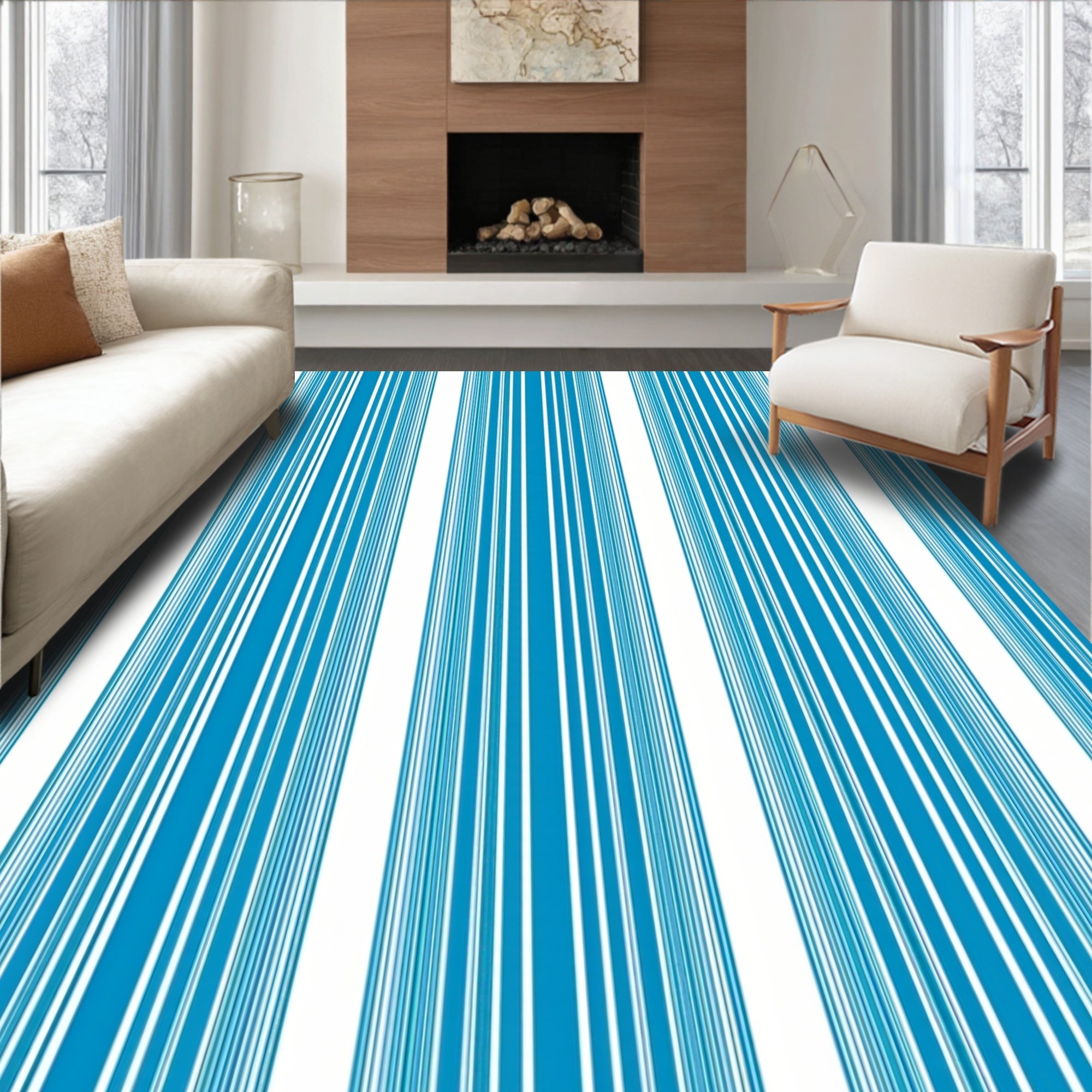 Teal Stripe Pattern Rug