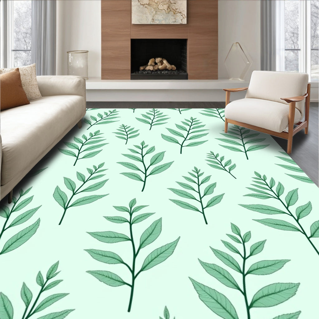 Delicate Green Leaf Pattern Rug