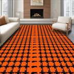 Bold Orange Black Grid Pattern Rug
