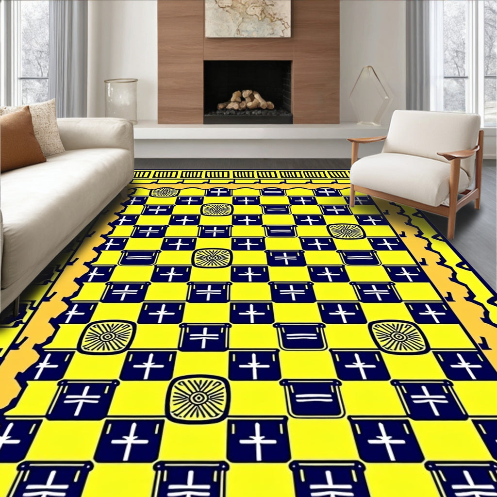 Bold Yellow Checkerboard Pattern Rug