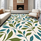 Teal And Green Leaf Pattern Rug