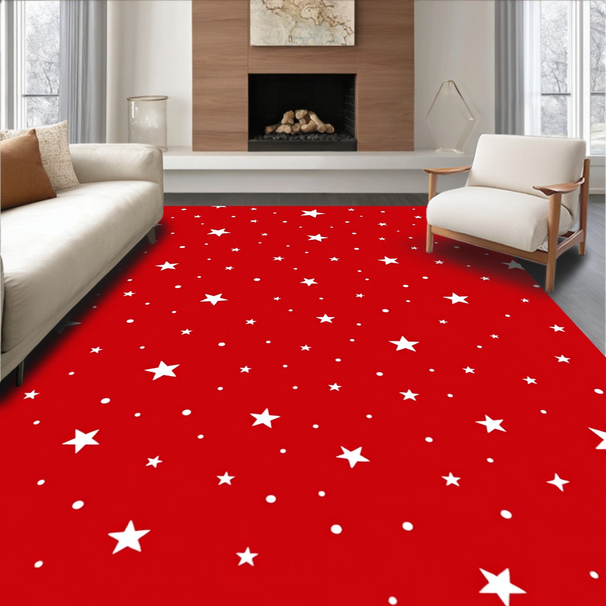 Red Star Pattern Rug