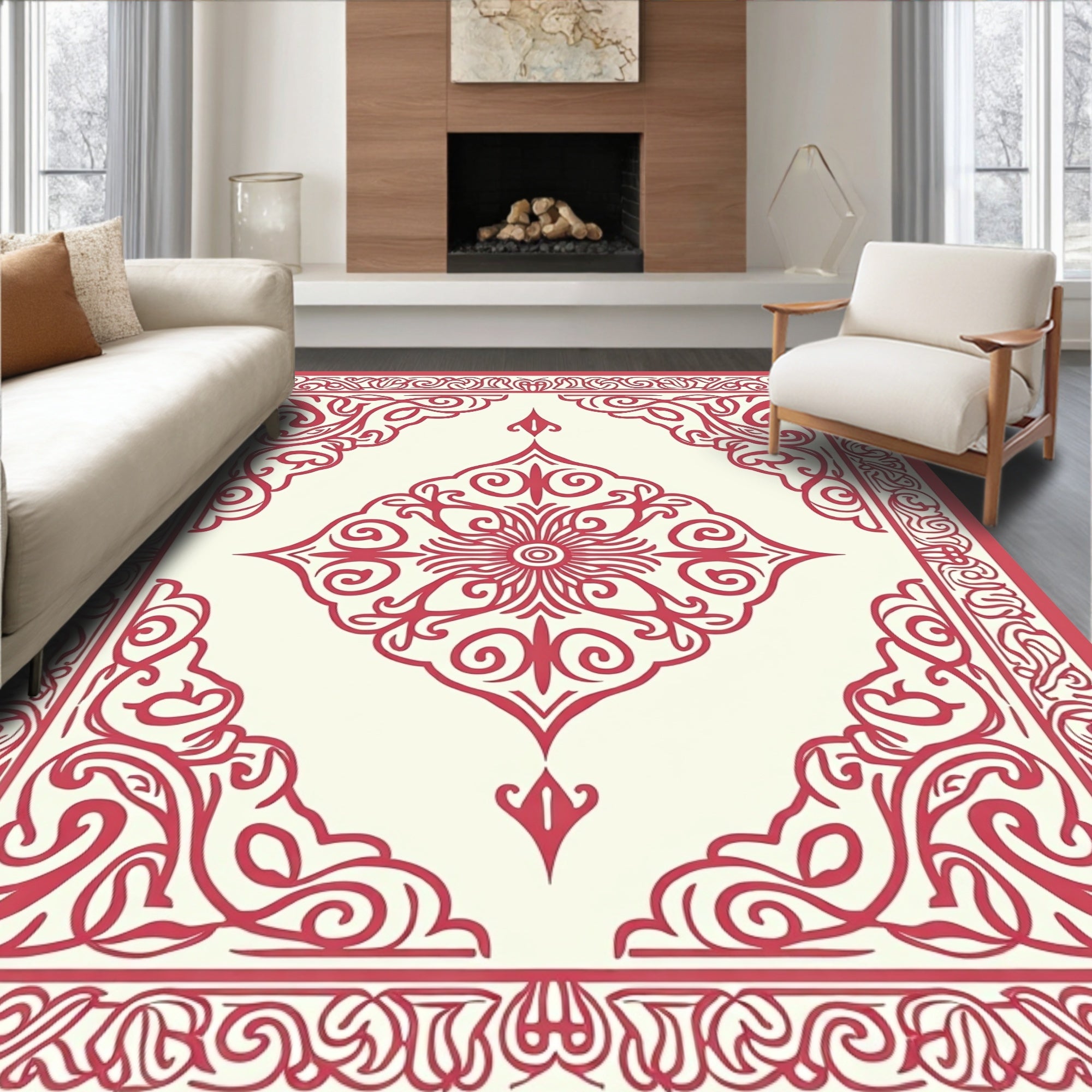 Elaborate Red Floral Pattern Design Rug