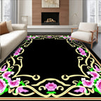 Pink Rose Swirl Floral Border Design Rug