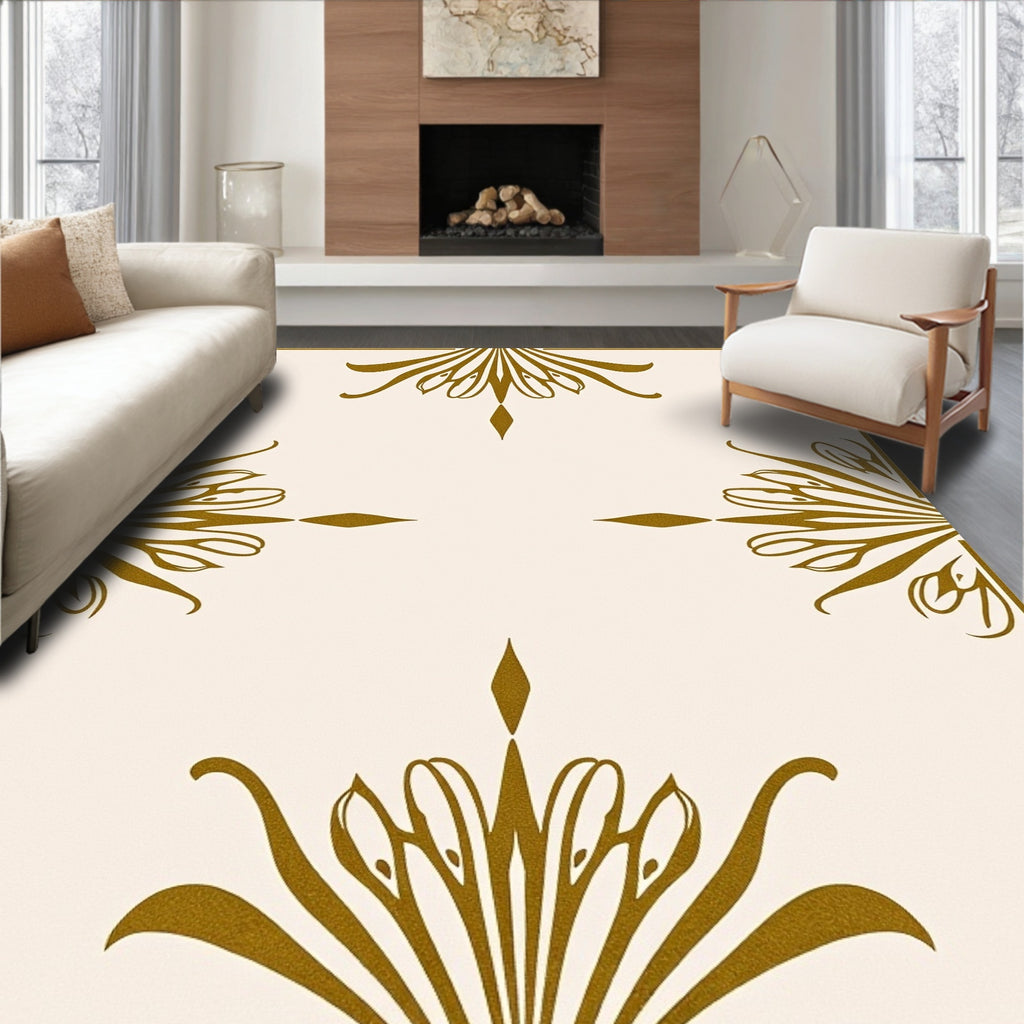 Golden Art Deco Fan Medallion Rug