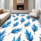 Cool Blue Leaf Pattern Rug