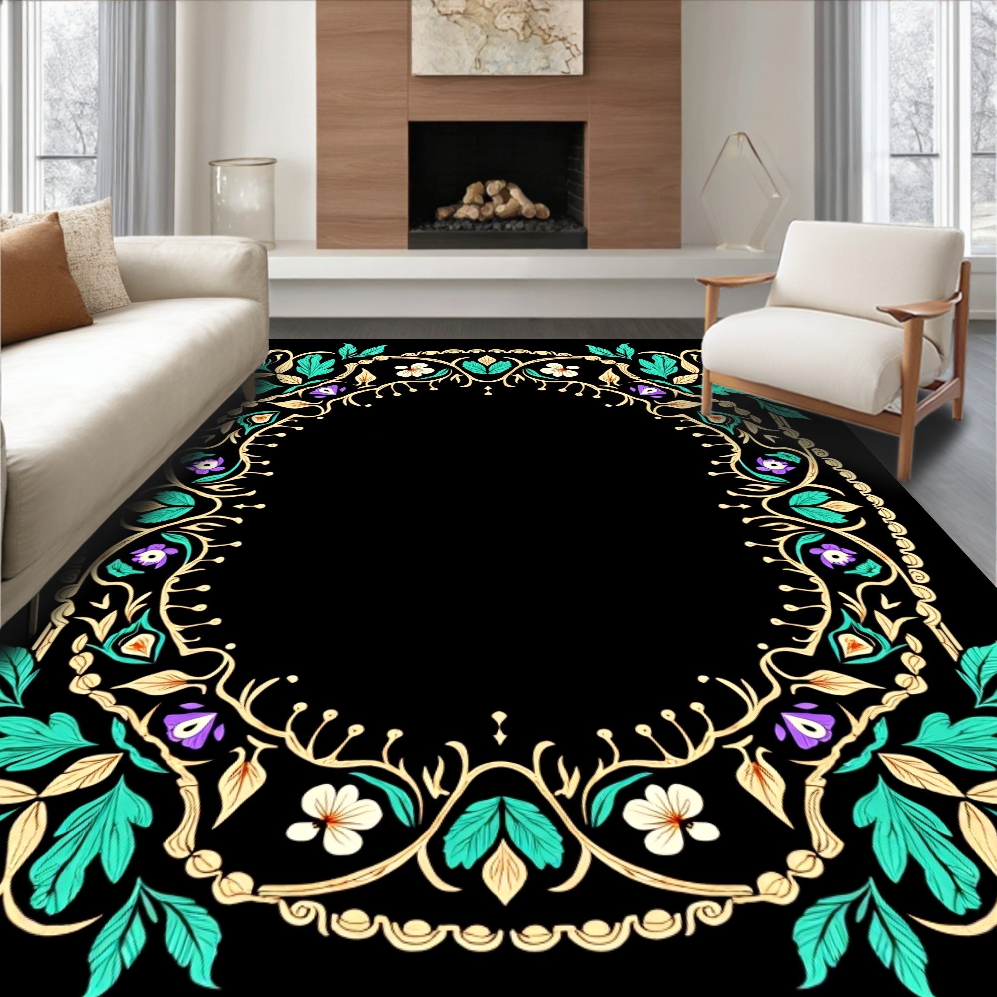 Ornate Floral Swirls Pattern Rug
