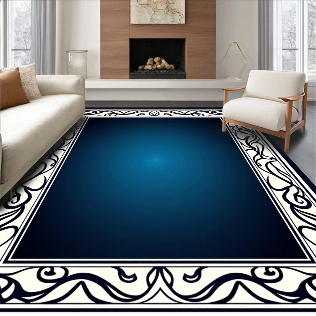 Classical Scrollwork Cream And Navy Rug