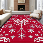Crimson White Winter Snowflake Collection Rug