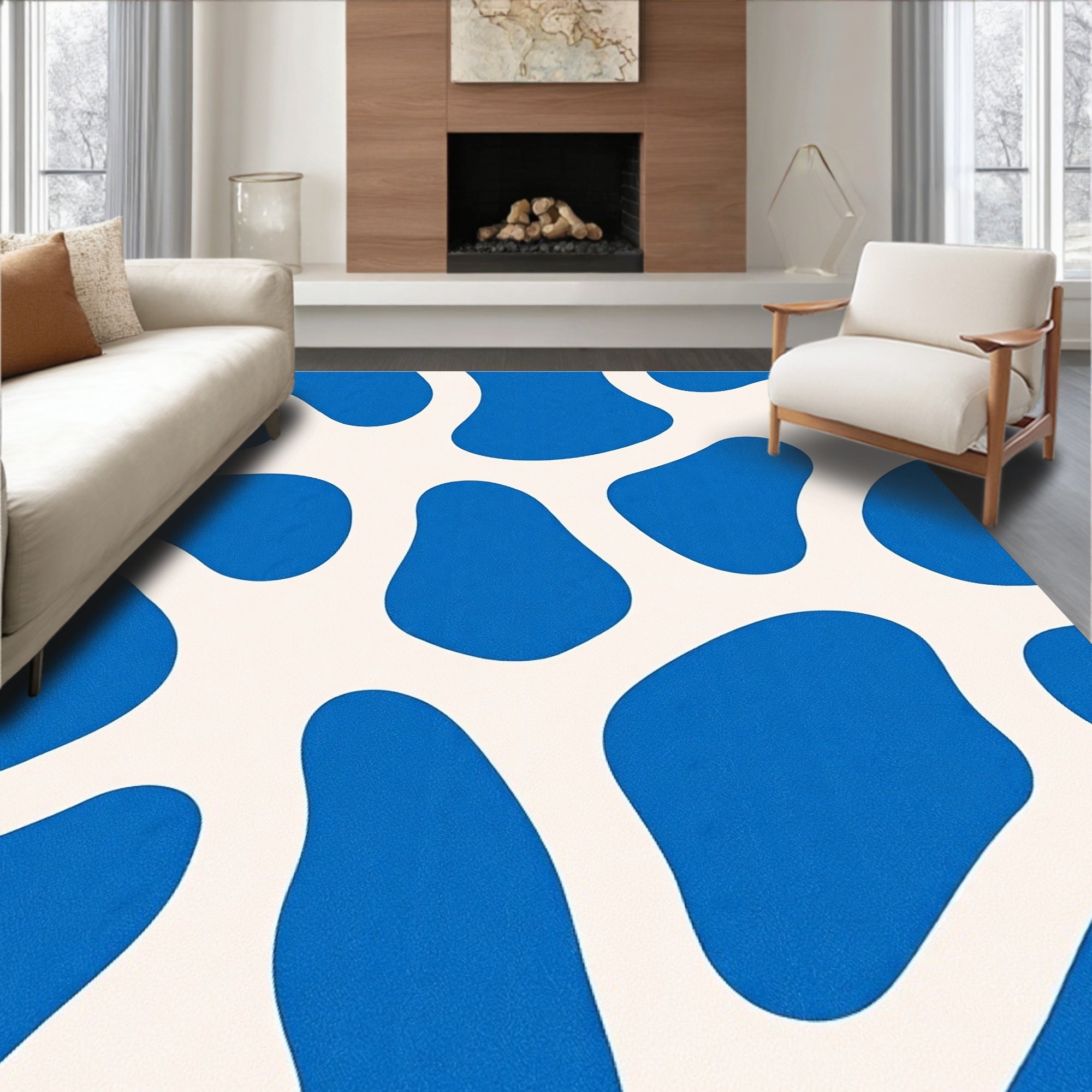 Organic Blue Cream Organic Pattern Rug