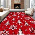Red Snowflake Tree Pattern Rug