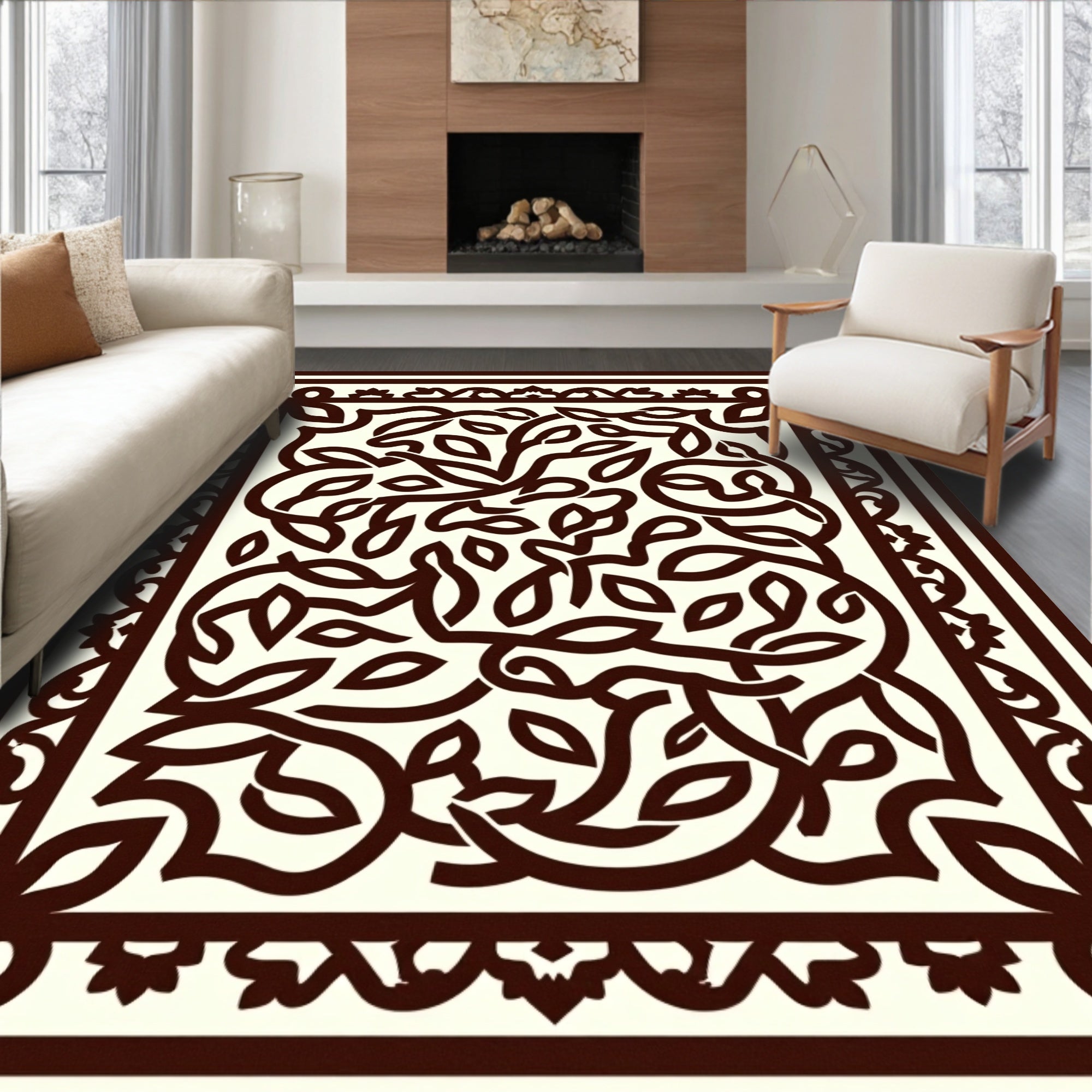 Ornate Vine Scroll Pattern Rug