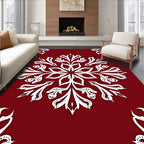 Symmetrical White Floral Mandala Pattern Rug