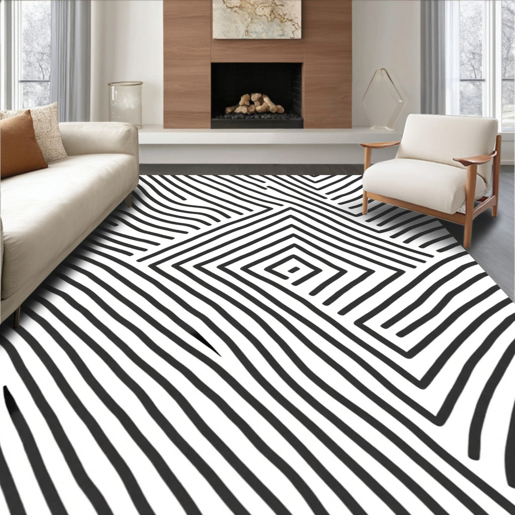 Geometric Wavy Stripe Abstract Rug