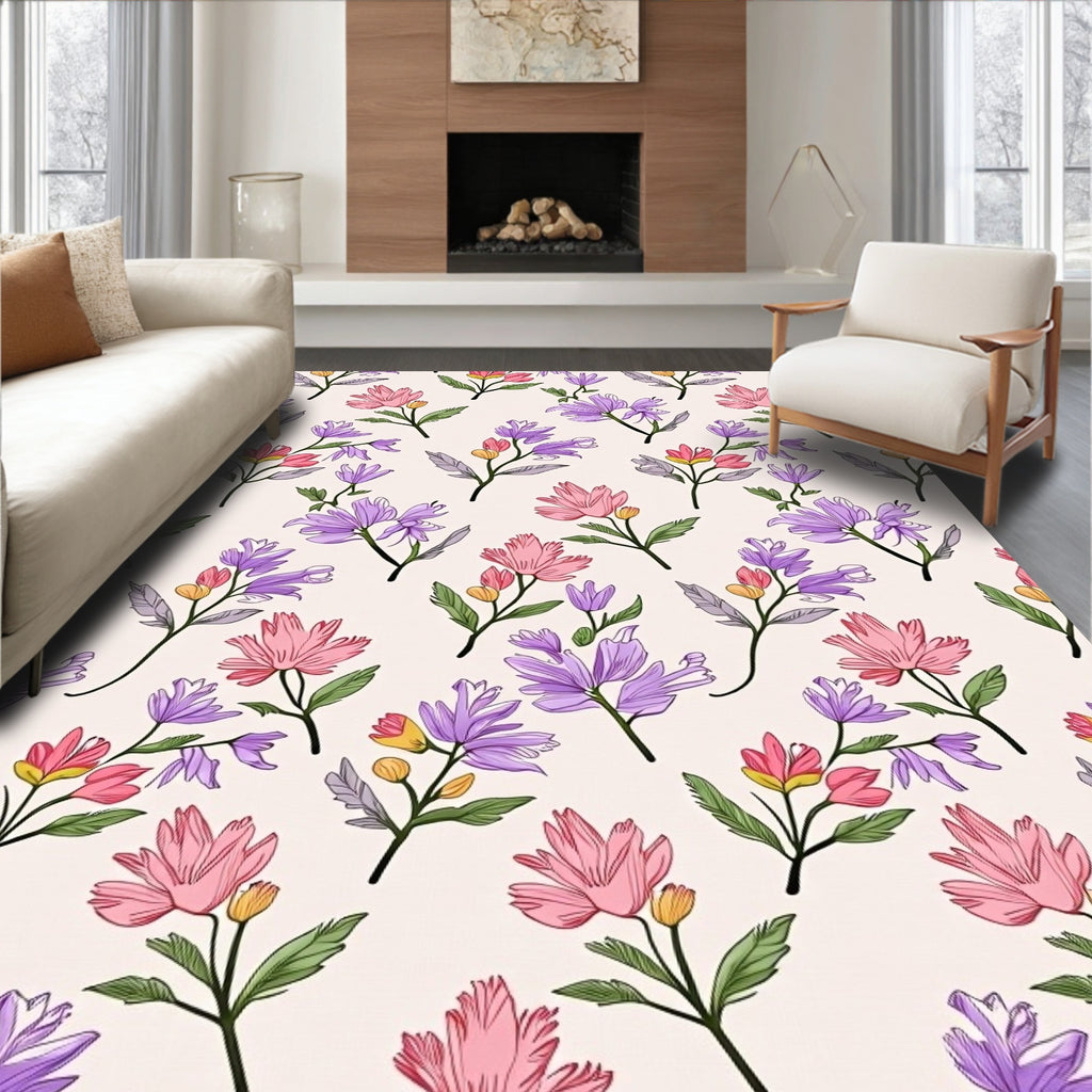 Blooming Floral Branches Pattern Rug