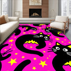 Playful Black Cats Stars Pattern Rug
