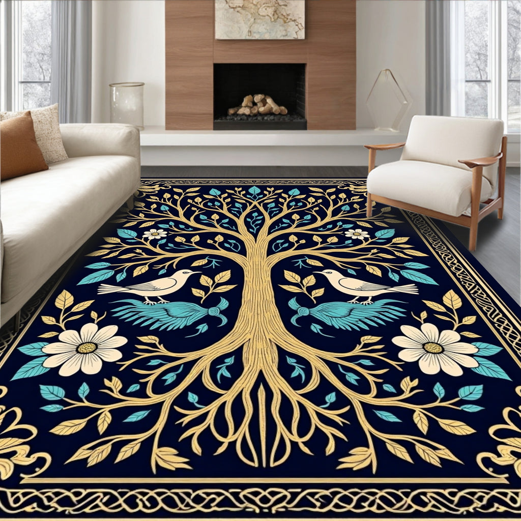 Tree of Life Birds Floral Border Design Rug