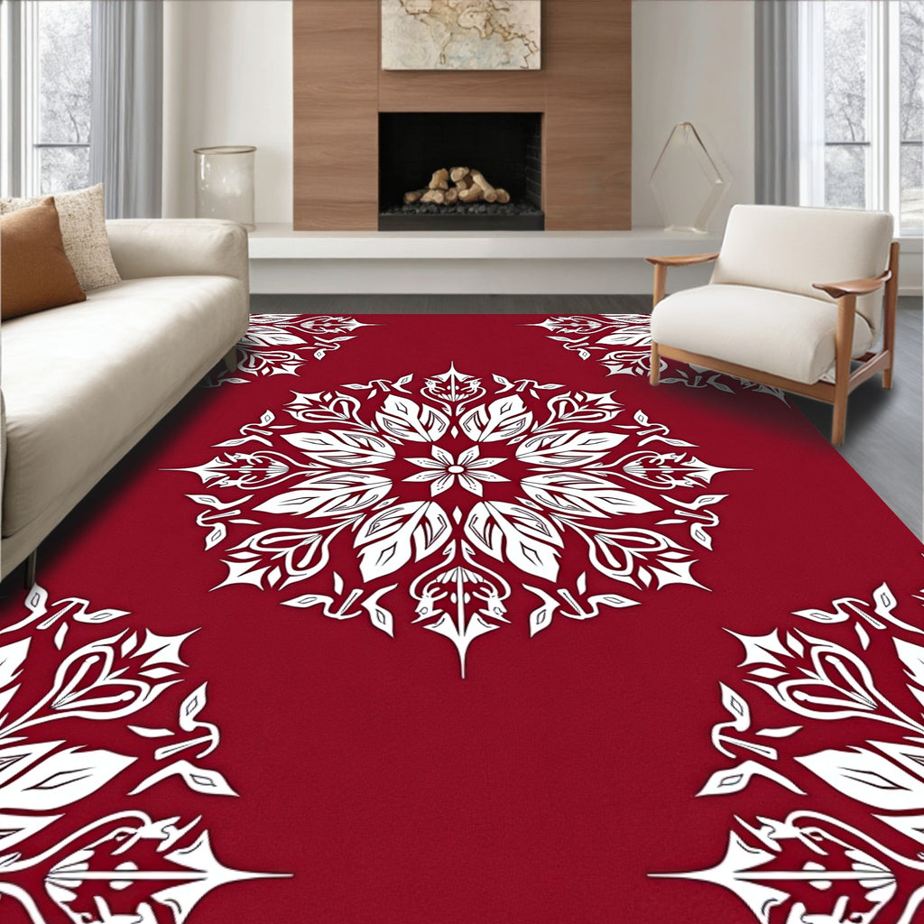 Crimson Floral Mandala Pattern Rug