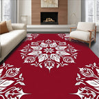 Crimson Floral Mandala Pattern Rug