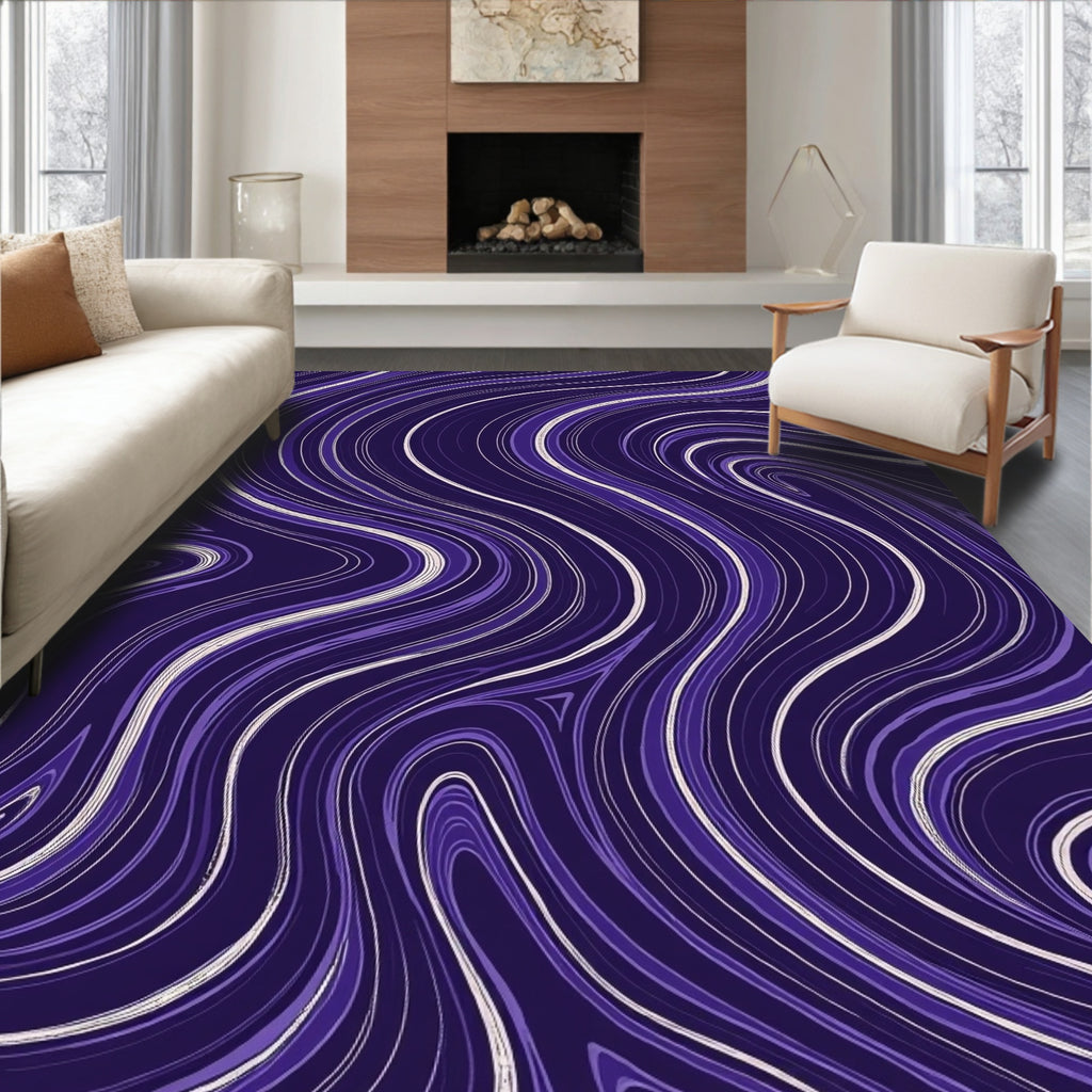 Purple Swirling Line Abstract Design Rug