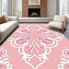 Ornate Pink White Floral Pattern Rug