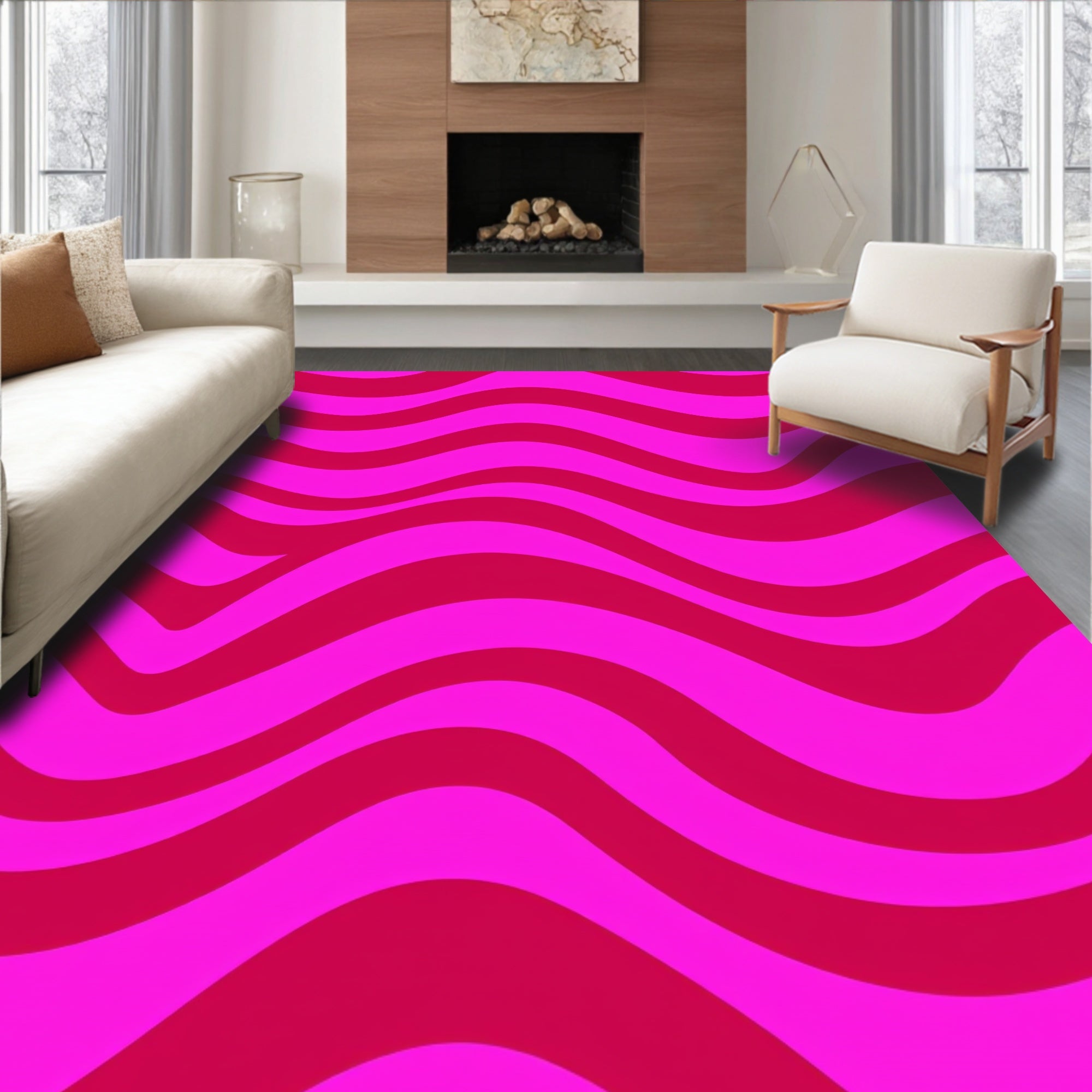 Bold Pink Wave Abstract Pattern Rug