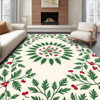 Green Leaf Berry Botanical Pattern Rug
