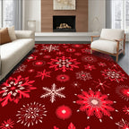 Red White Snowflake Pattern Decor Rug