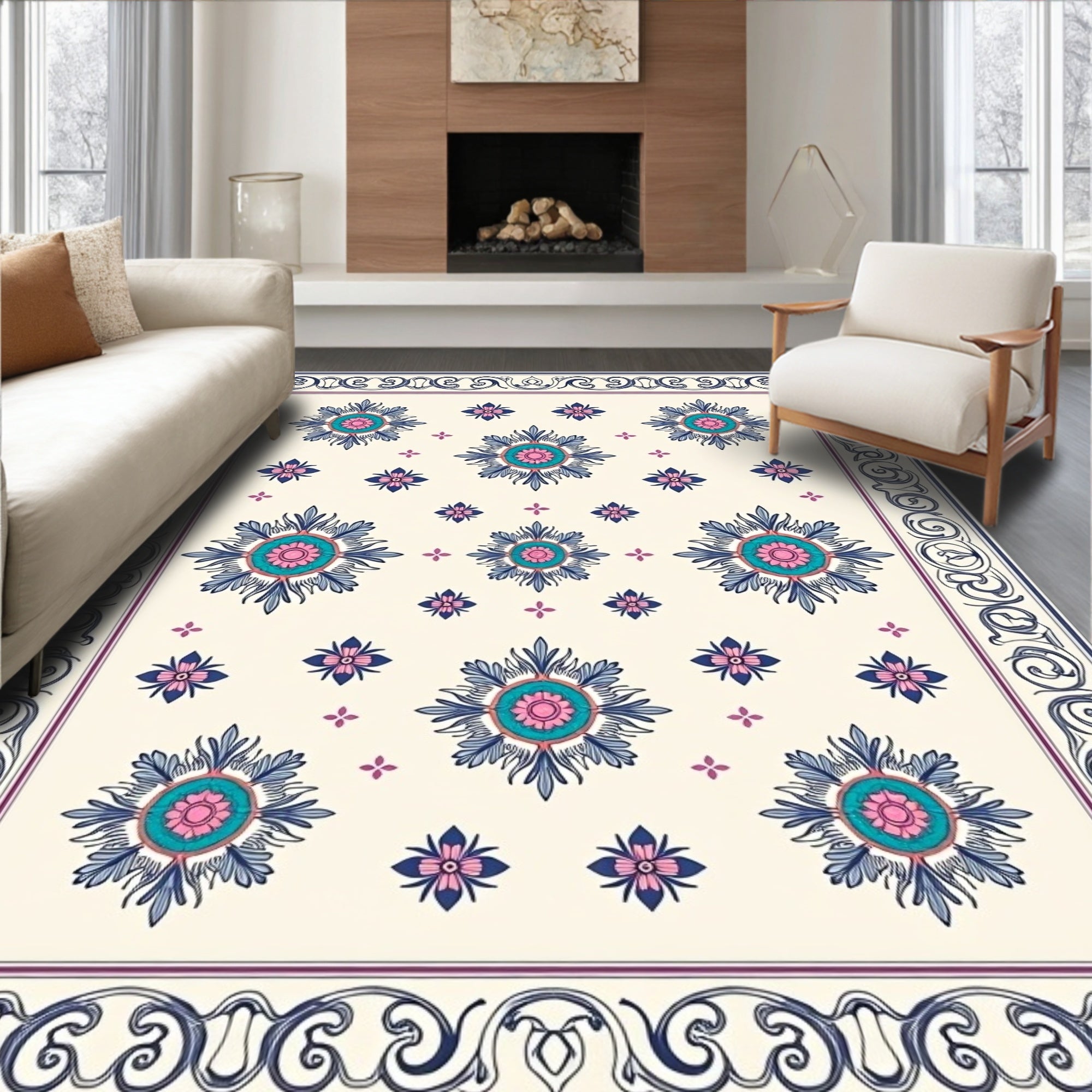 Vintage Floral Medallion Pattern Rug