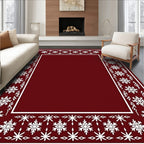 White Snowflake Border In Crimson Red Rug