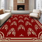 Art Deco Leaf Pattern Red Rug