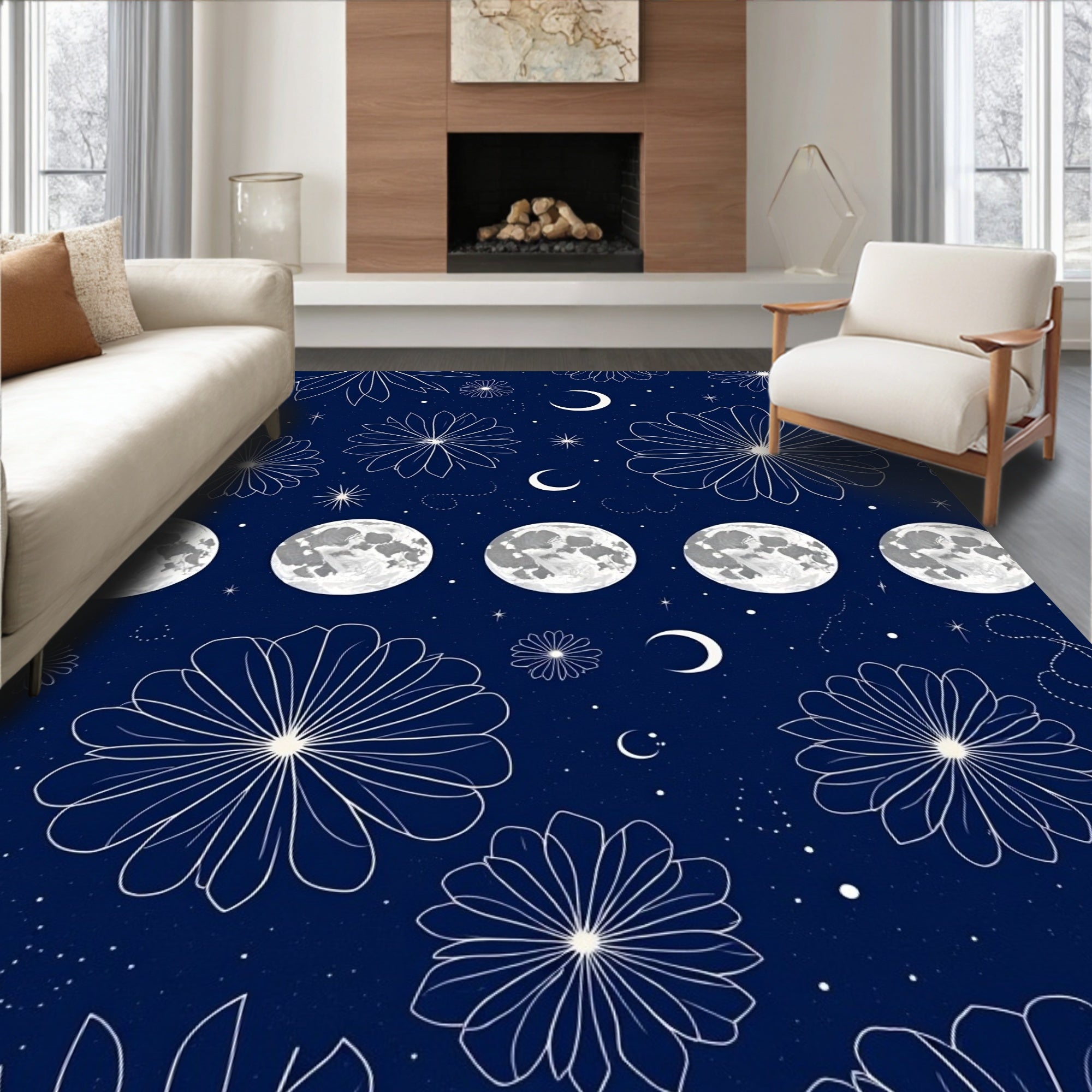 Celestial Moon Flower Garden Design Rug