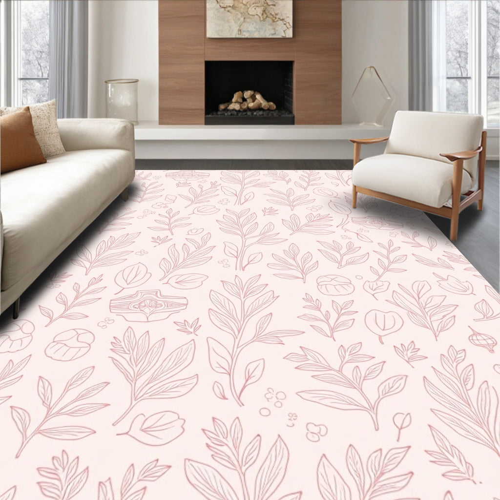 Blush Floral Outline Pattern Rug