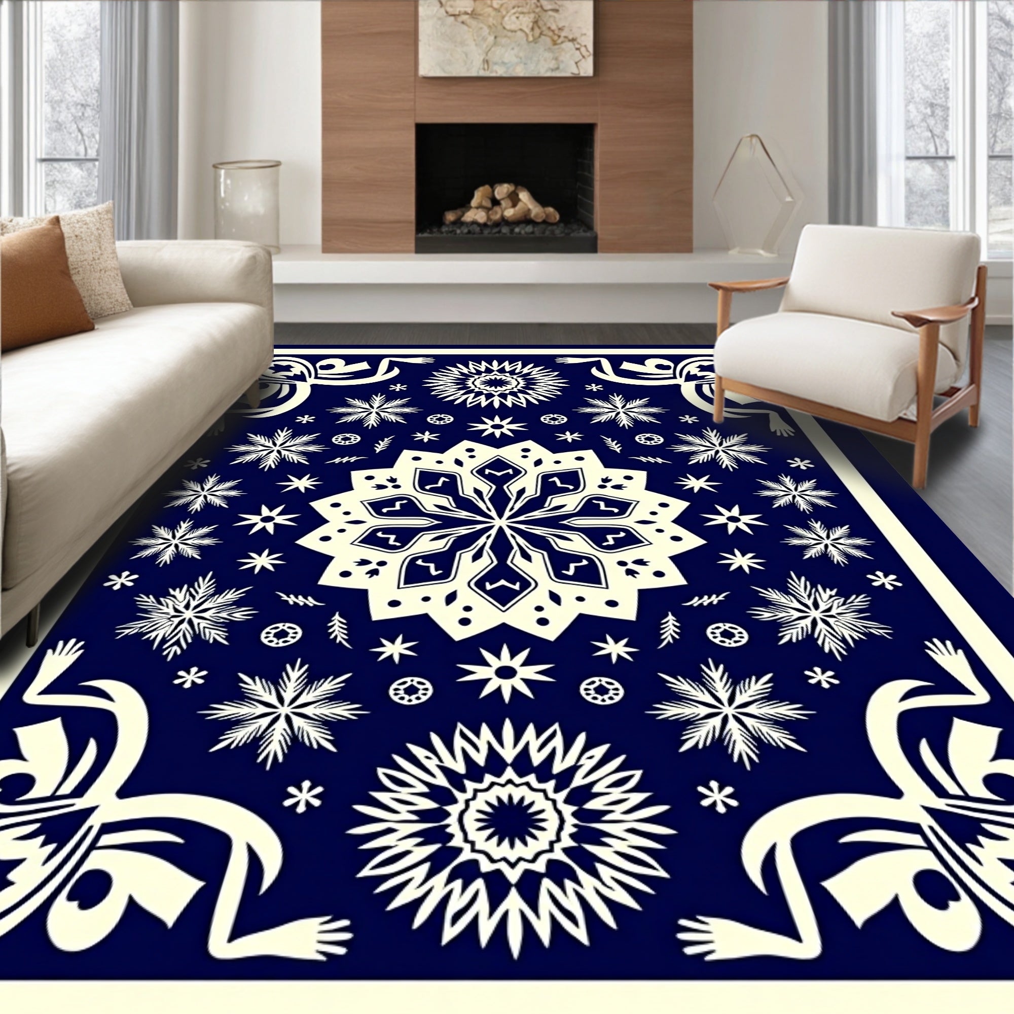 Whimsical Snowflake Mandalas Pattern Rug