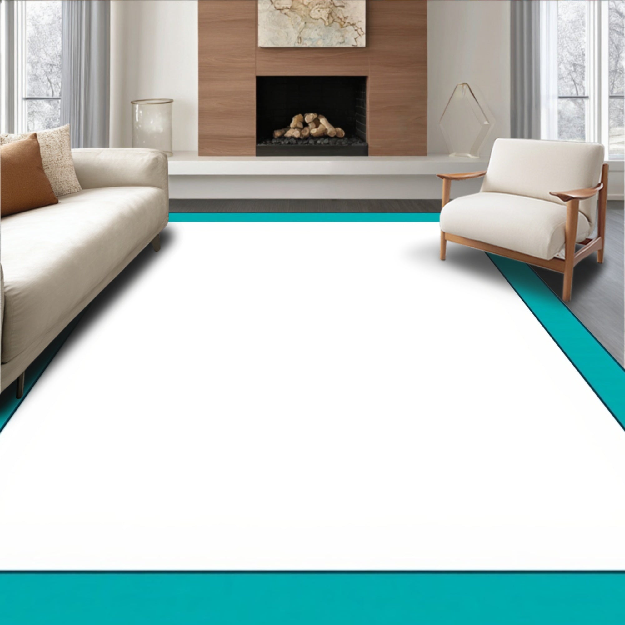 Teal Rectangular Border Design Rug