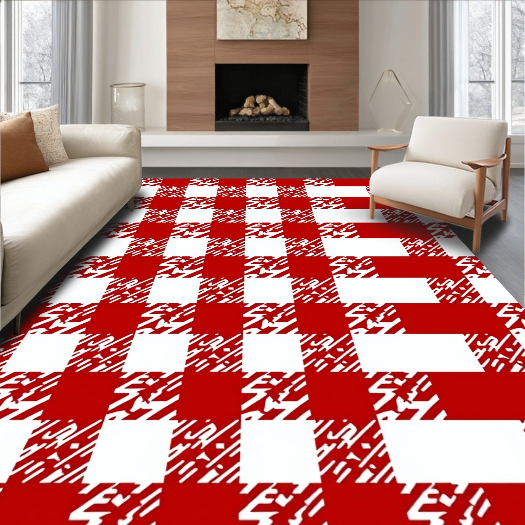 Classic Red Checkered Graphic Rug
