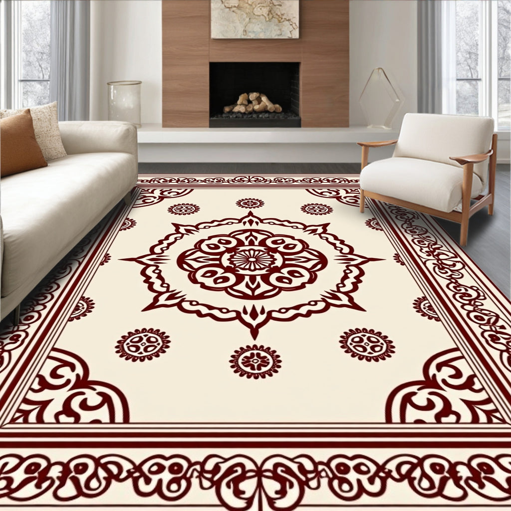 Ornate Brown Floral Bordered Rug