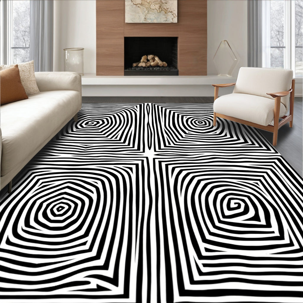 Four Squares Swirl Geometric Pattern Rug