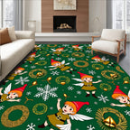 Whimsical Elf Snowflakes Christmas Wreaths Rug