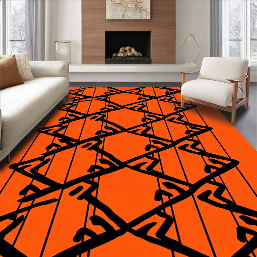 Bold Black Geometric Diamond Pattern Rug
