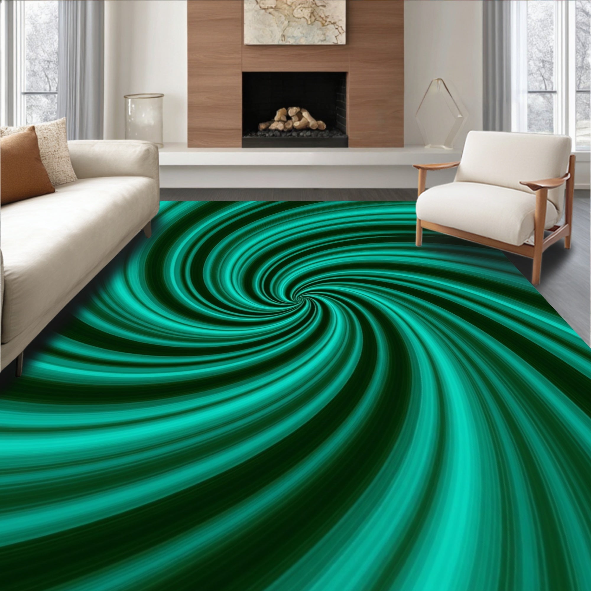 Teal Swirl Vortex Pattern Rug