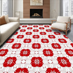 Bold Red Chrysanthemum Lattice Rug