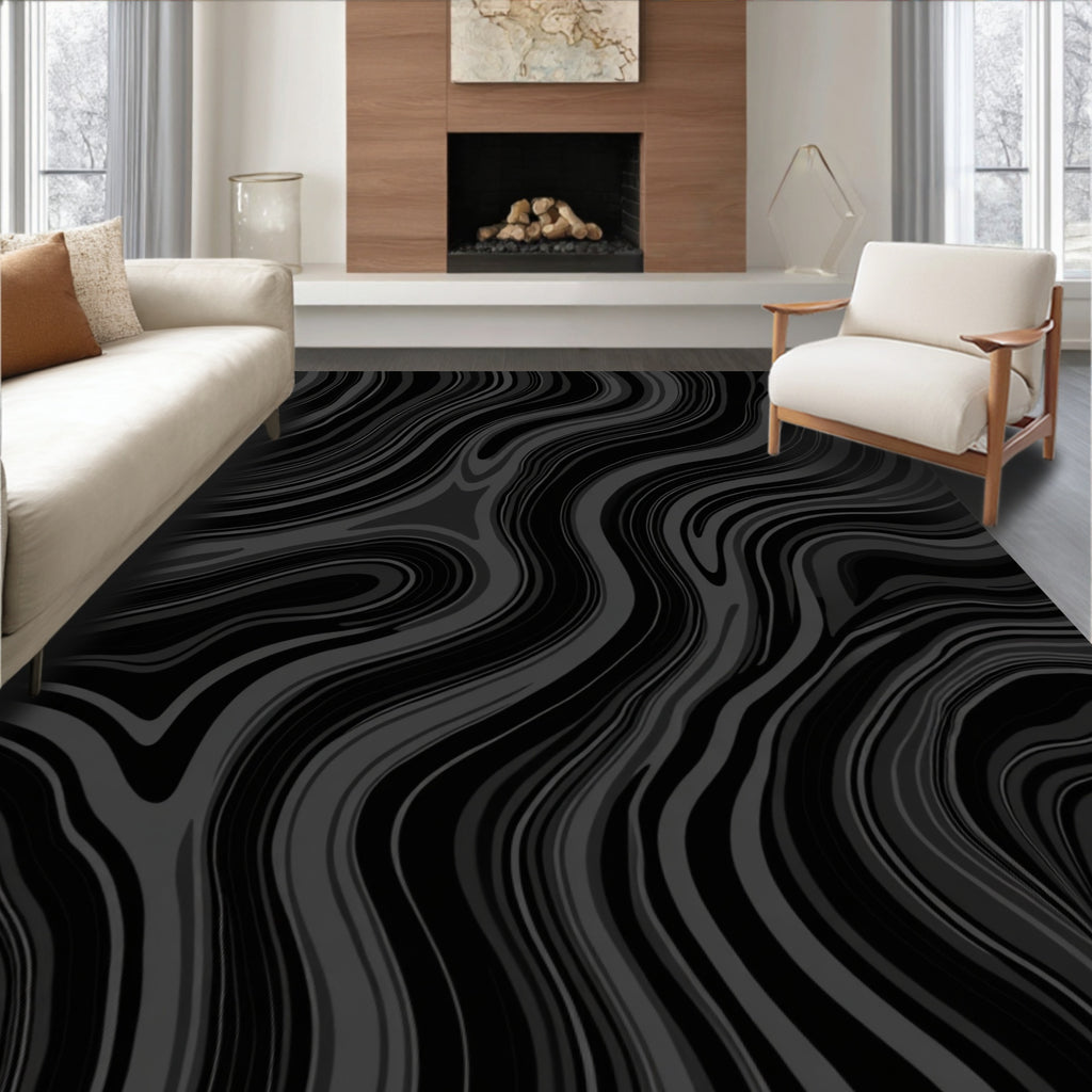 Dark Gray Swirl Pattern Rug