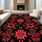 Bold Red Geometric Snowflake Pattern Rug