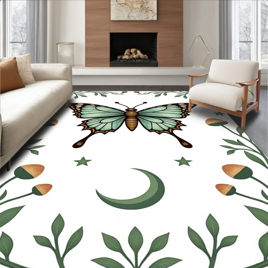 Whimsical Nature Butterfly And Moon Rug