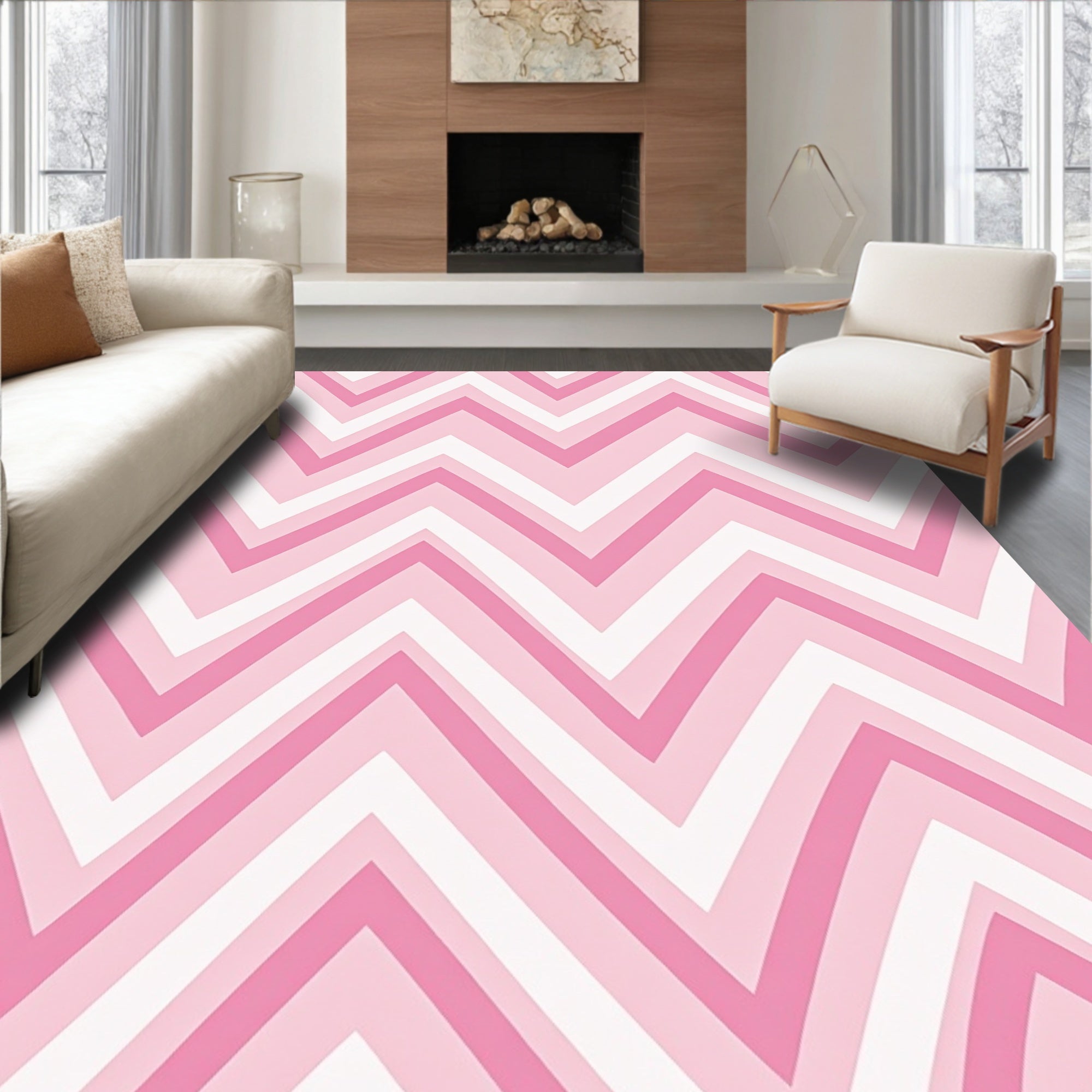 Pink Chevron Patterned Delightful Design Rug