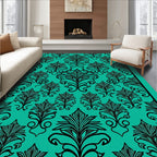 Damask Black On Teal Pattern Rug