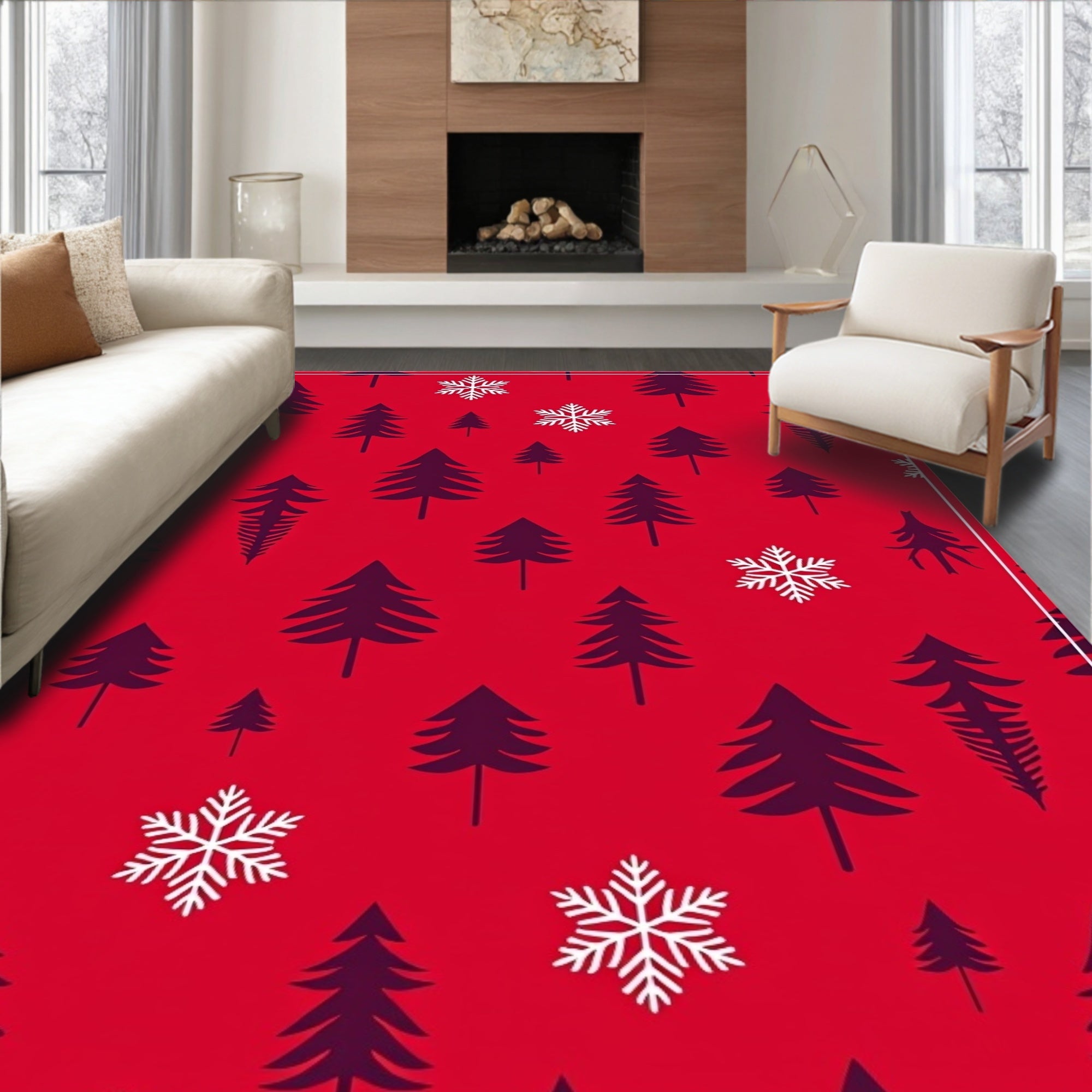 Winter Forest Snowflake Pattern Rug